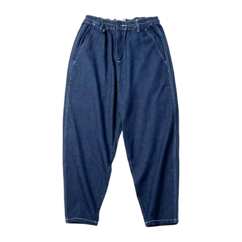 Mid Rise Baggy Casual Men's Denim Joggers - Blue