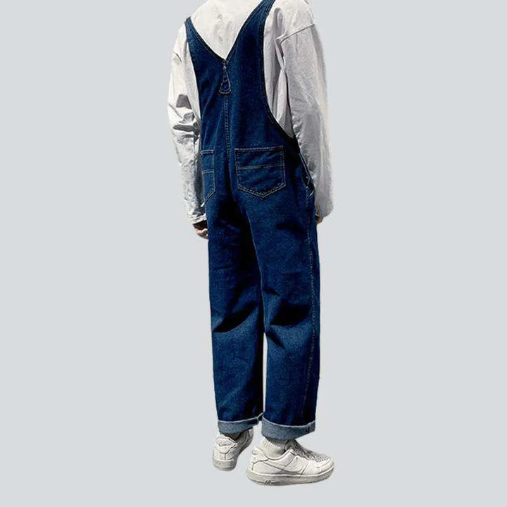 Blue baggy men's denim jumpsuit