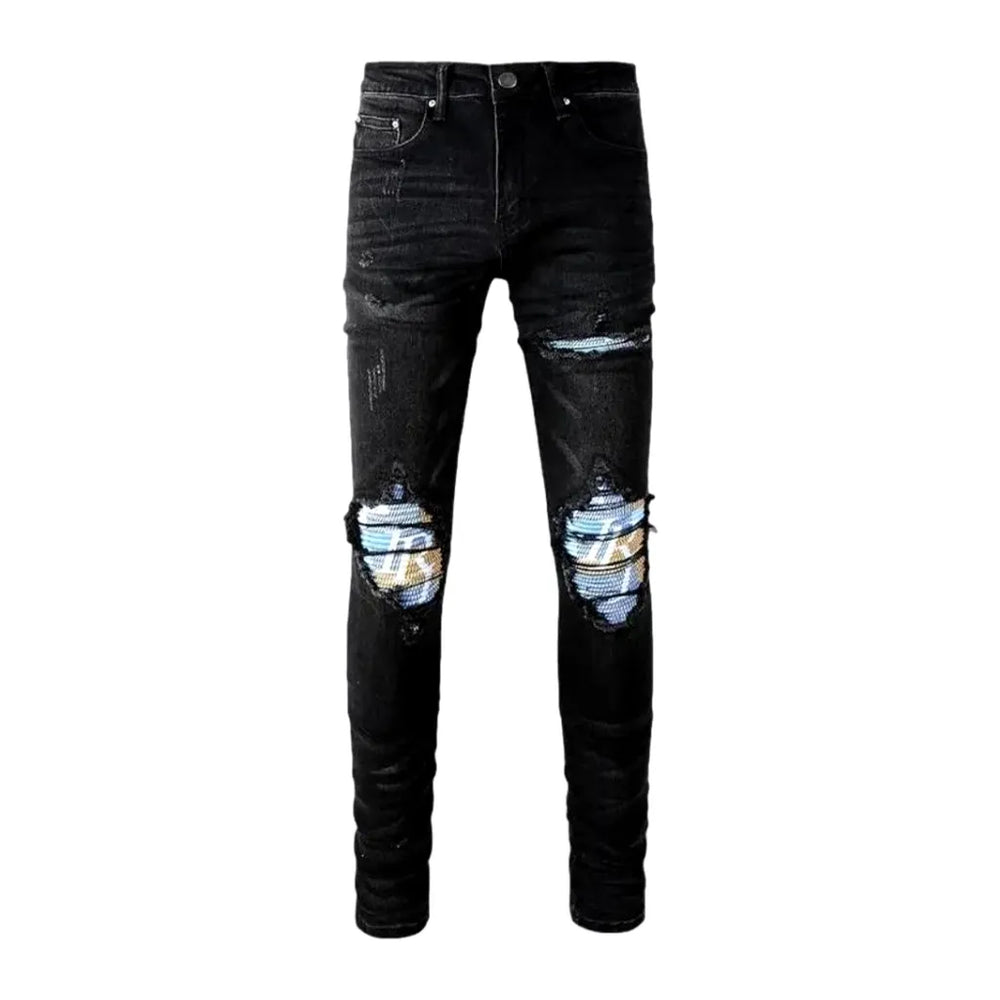 Skinny Fit Color-patch Men's Jeans - Black