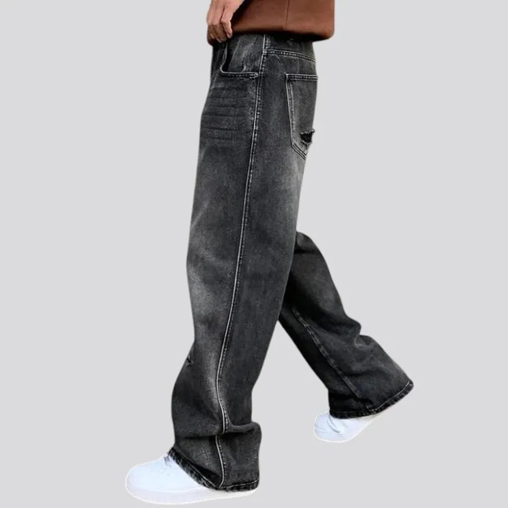 Mid rise distressed baggy men's jeans