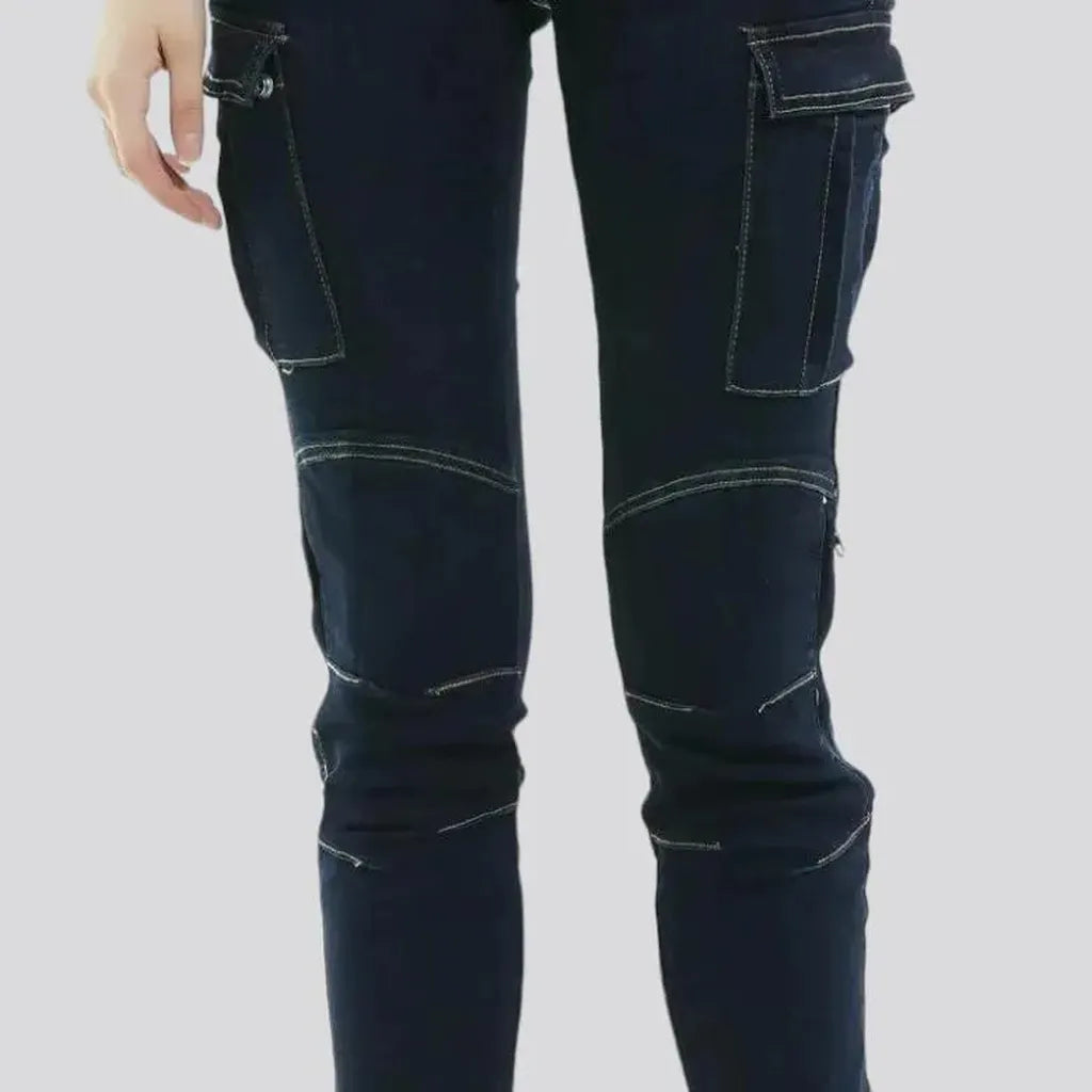 Cargo dark-wash women's motorcycle jeans