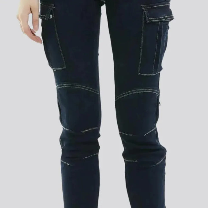 Cargo dark-wash women's motorcycle jeans