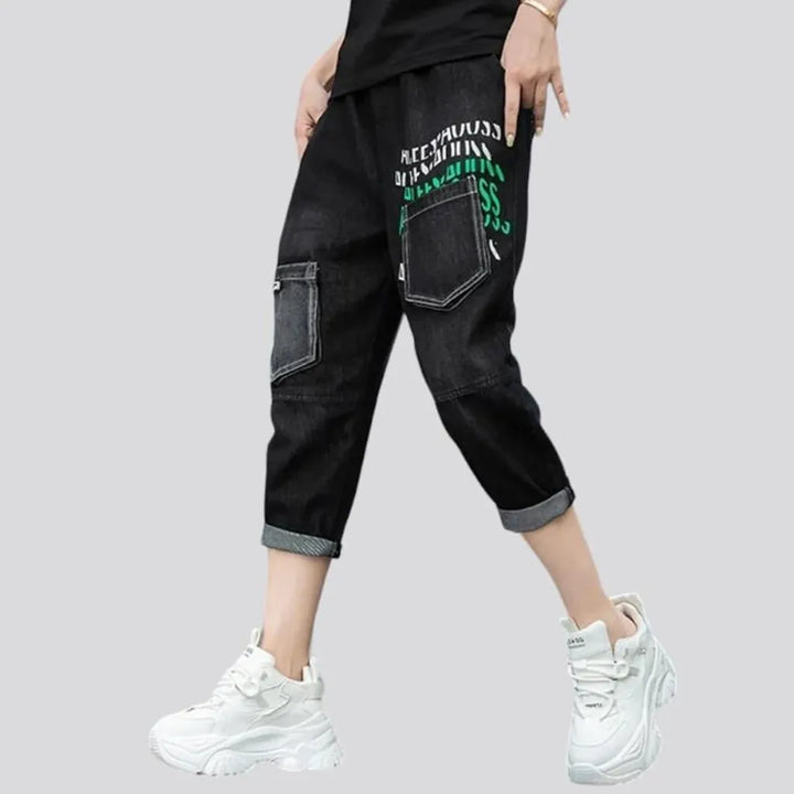High-waist black denim pants
 for women
