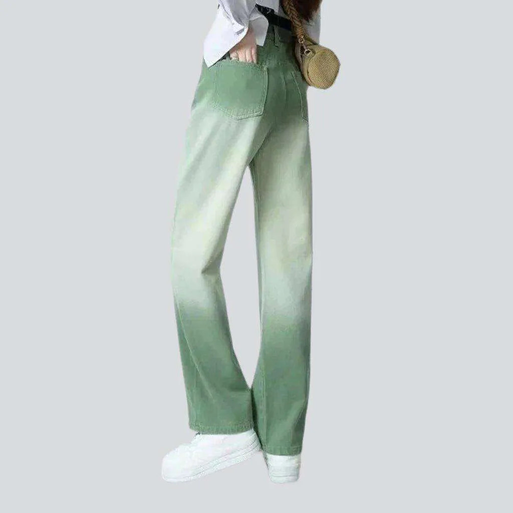 Dip-dyed green baggy women's jeans