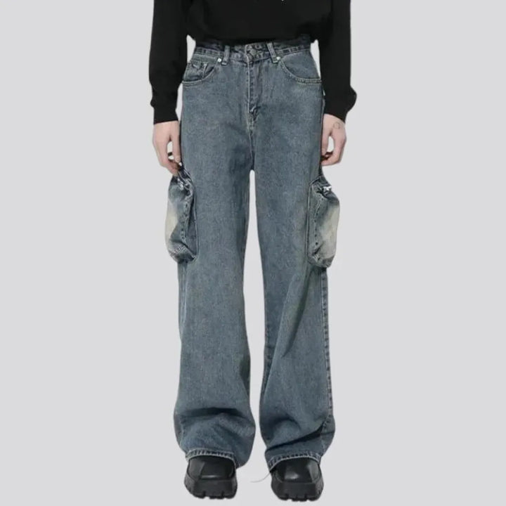 Baggy fit acid wash men's jeans