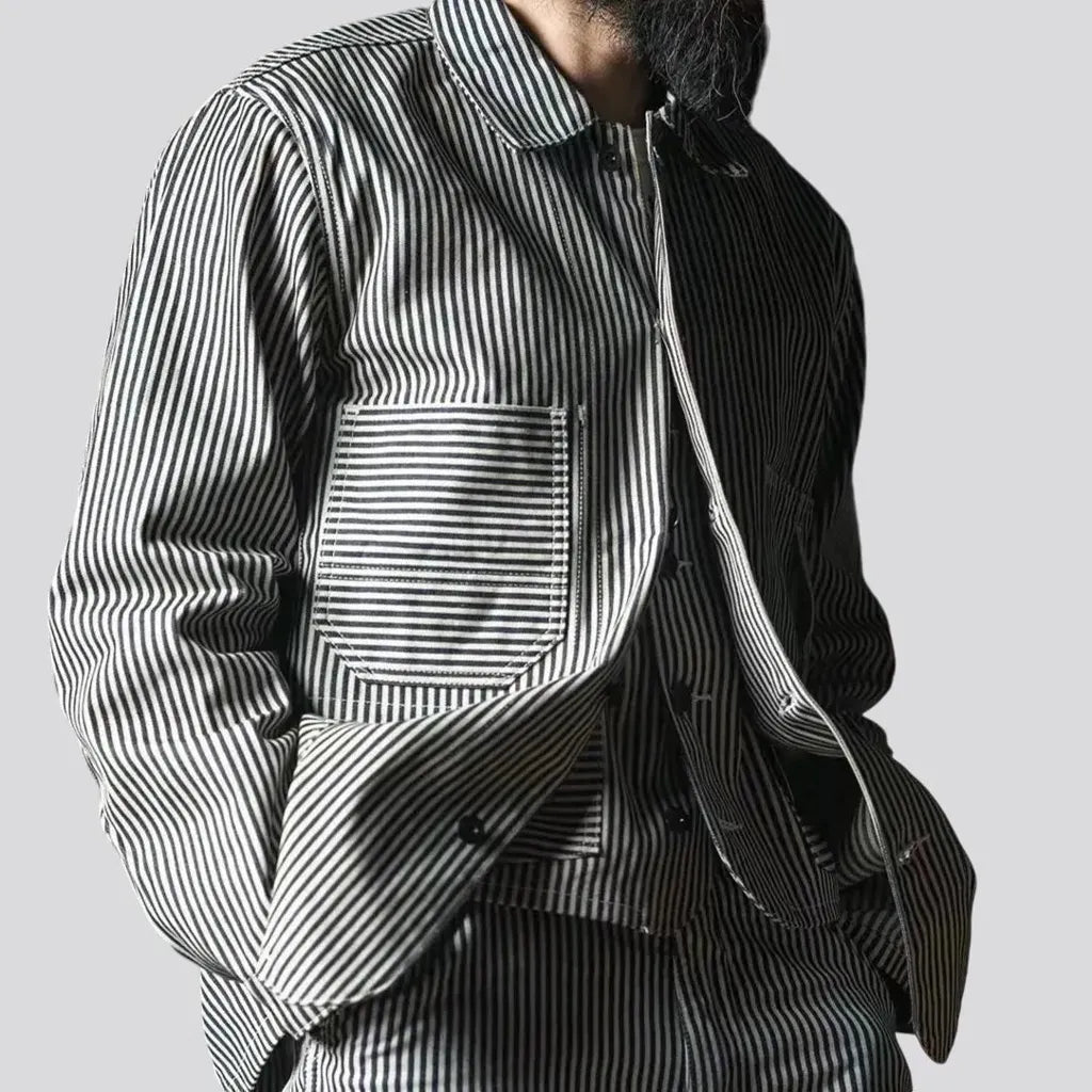 Boho striped labor men's denim chore jacket