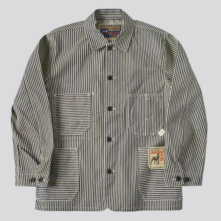 Boho striped labor men's denim chore jacket