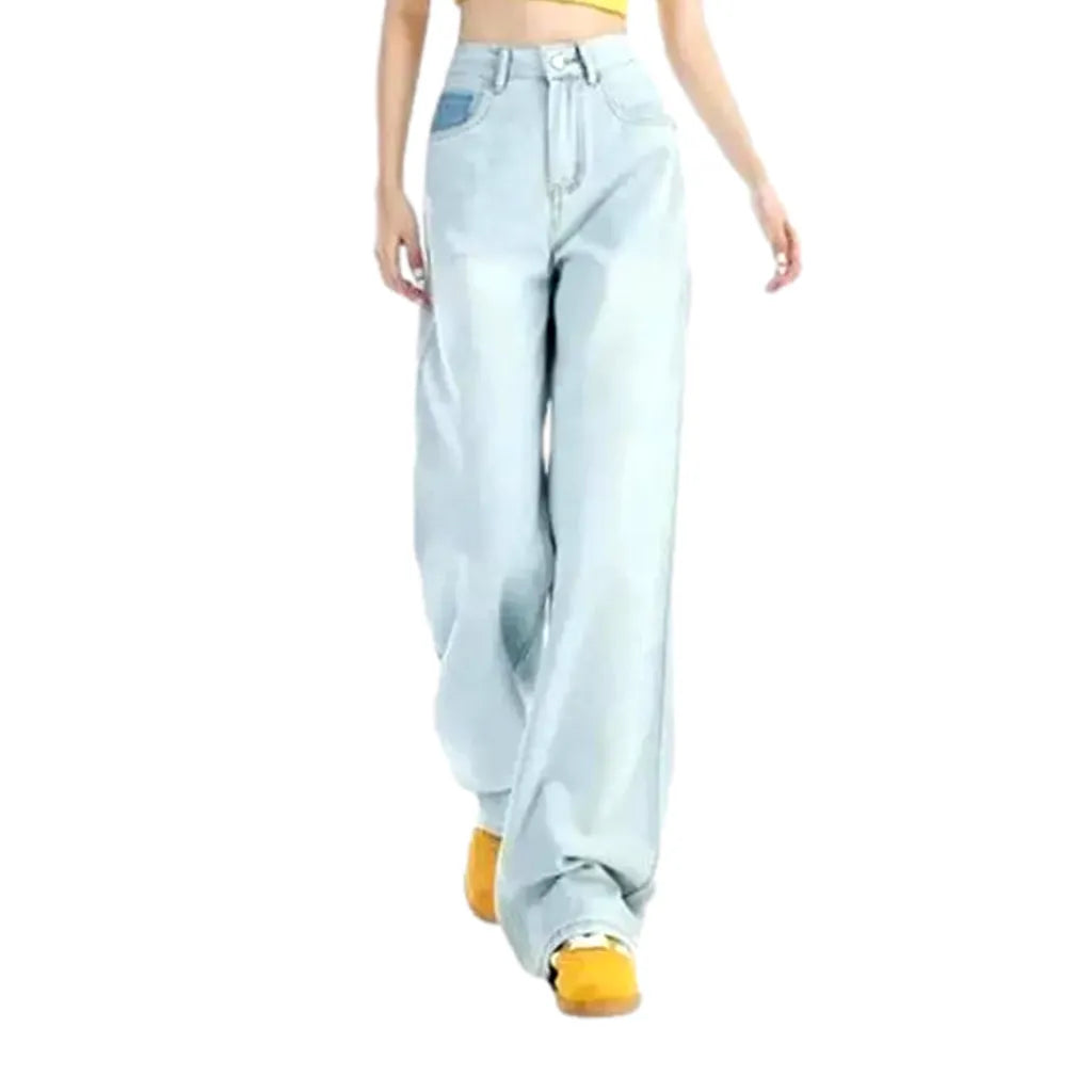 Boho Style Loose Jeans for Women - Light Blue