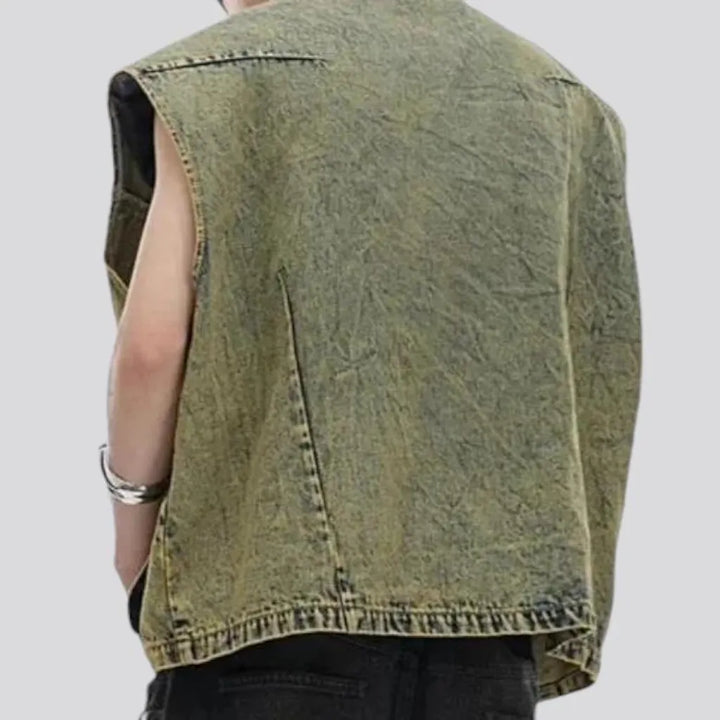 Boho style men's denim vest