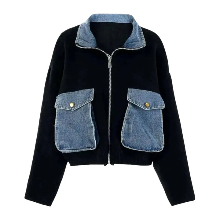 Oversized Boho Style Jean Cardigan for Ladies - Black