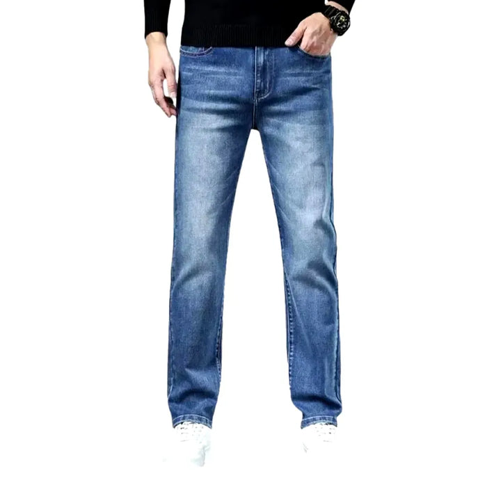 Casual Style Elastic High Rise Men's Jeans - Light Blue