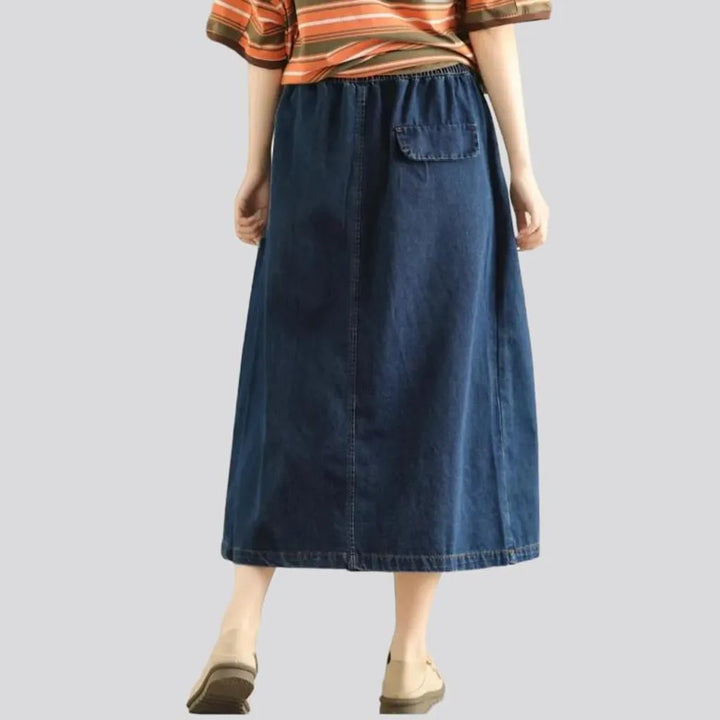 Pleated-waistline denim skirt
 for women