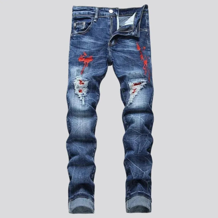 Whiskered painted fashion men's jeans