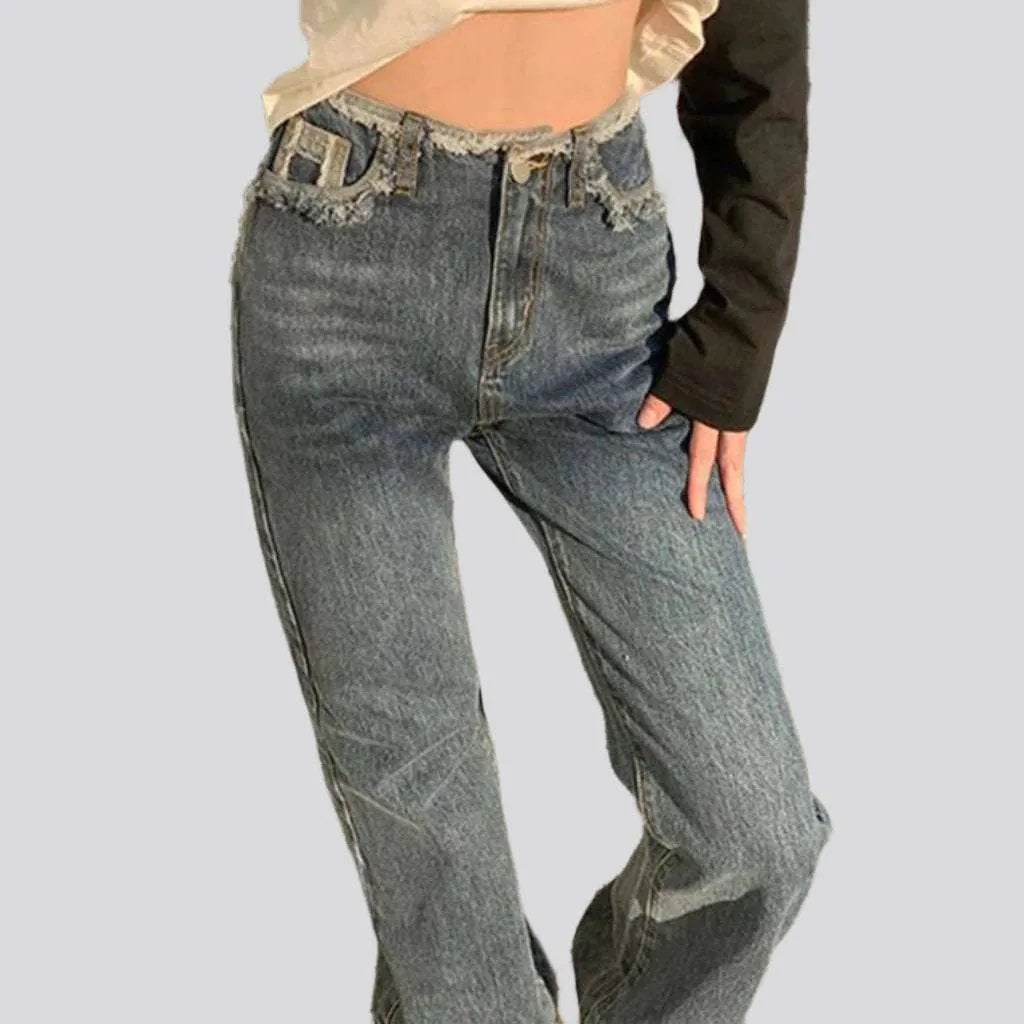 Raw waistband straight women's jeans