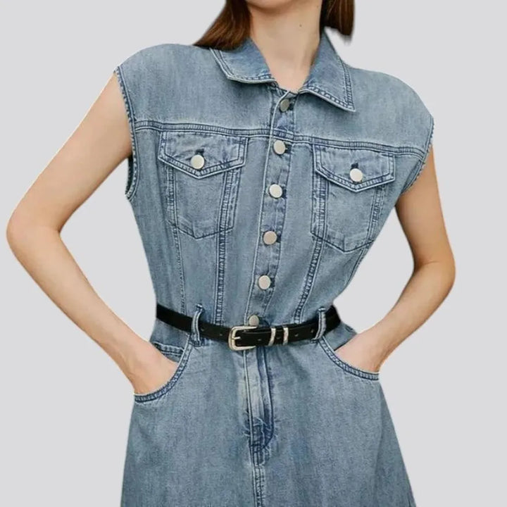 Lightweight mid-length faded denim dress