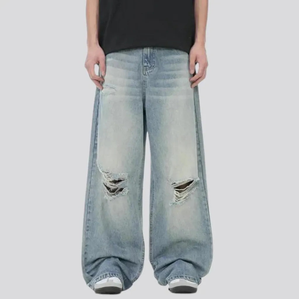 Distressed baggy style men's jeans