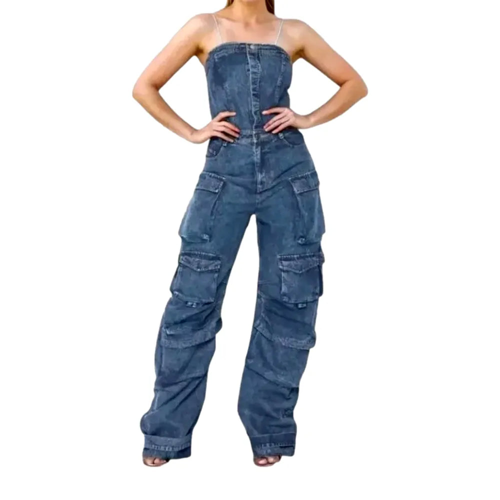 Trendy Fashionable Roomy Women's Denim Jumpsuit - Blue