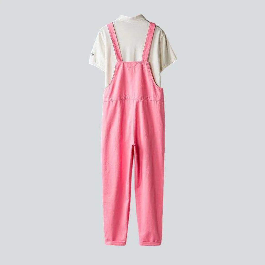 Stylish pink men's denim jumpsuit