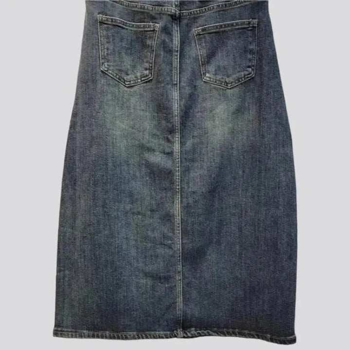 Sequin front-slit denim skirt
 for ladies