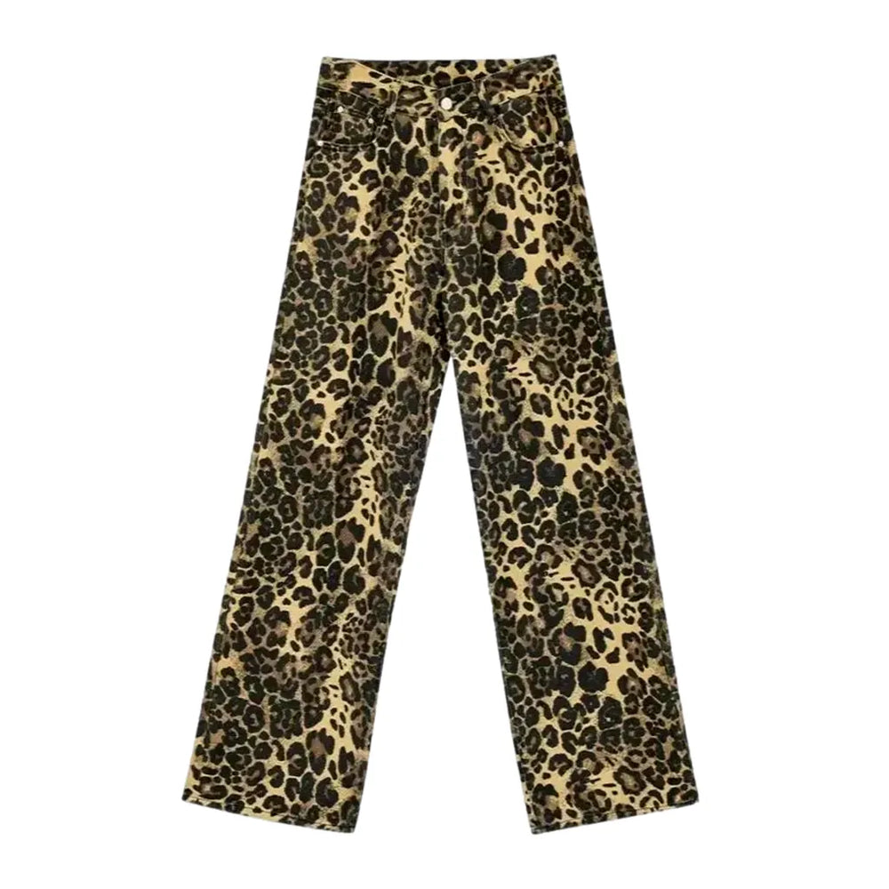 Boho Style Leopard Women's Jean Pants - Brown