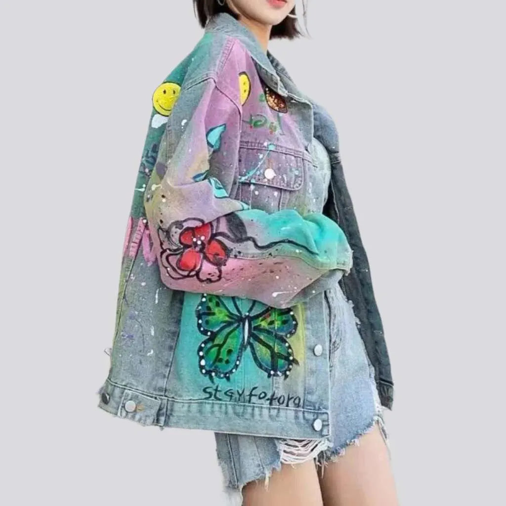 Neon stains painted denim jacket
