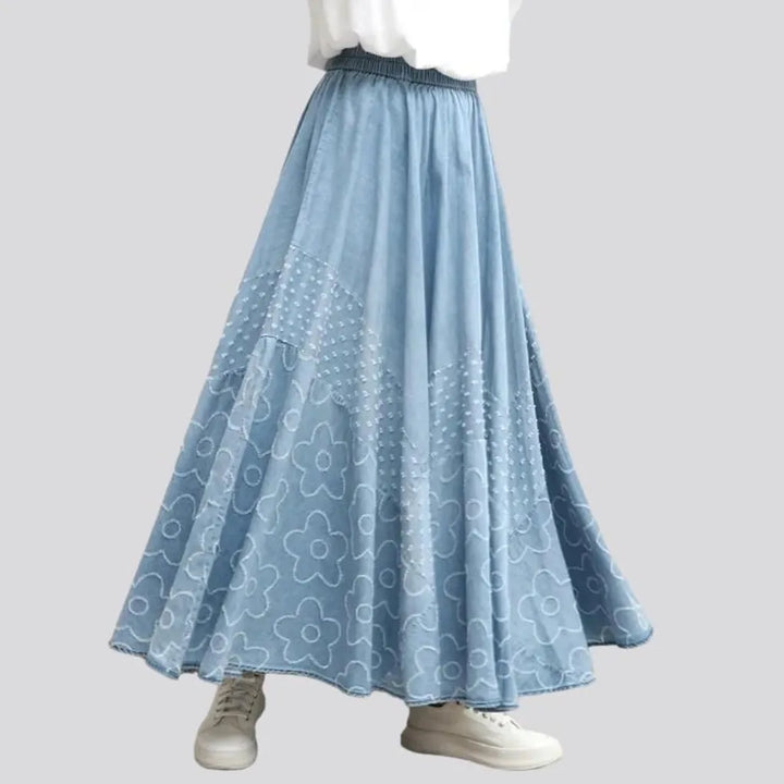 Embroidered long women's jeans skirt