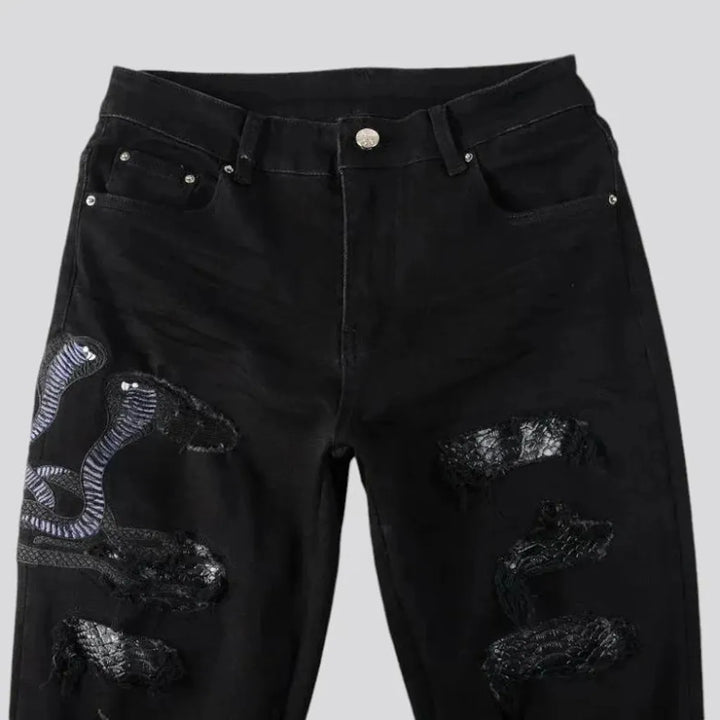 Embroidered fashion style skinny men's jeans