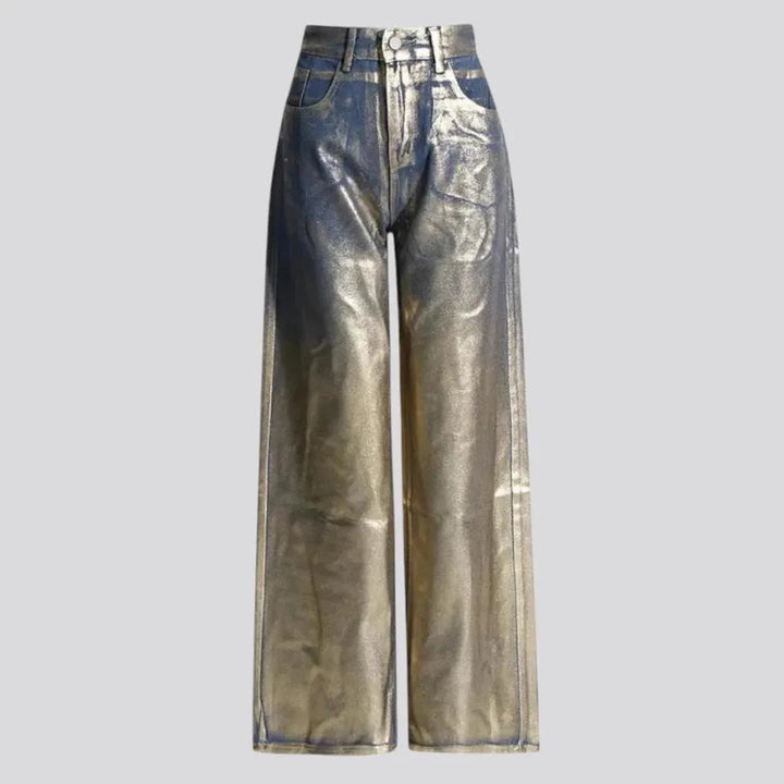 Fashionable coated metallic gold women's jeans