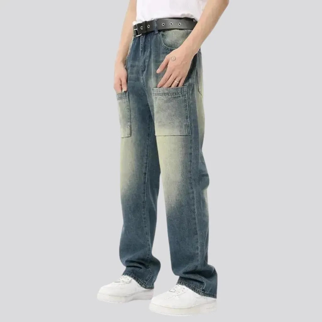 Sanded straight fit boho men's jeans