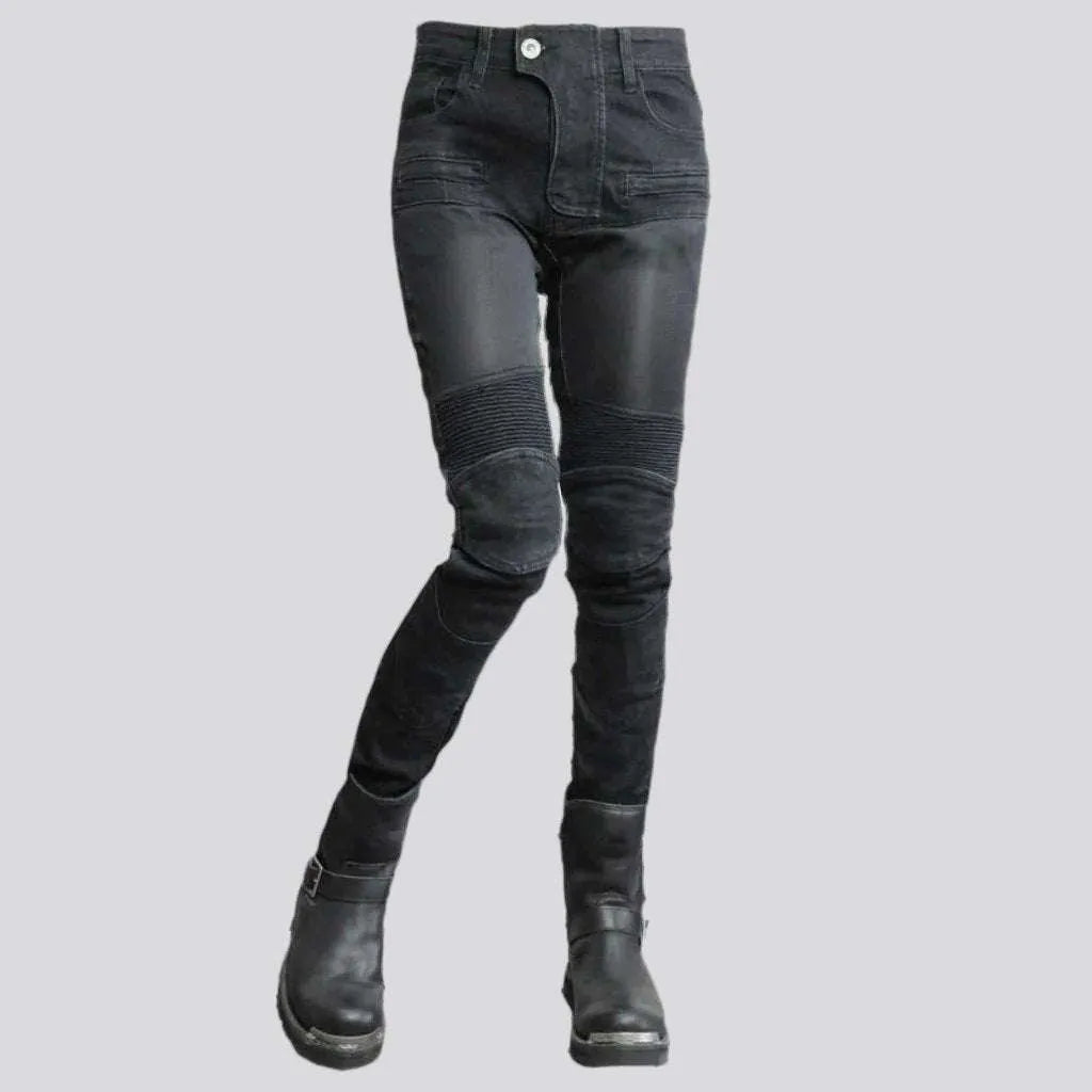 Patchwork women's biker jeans