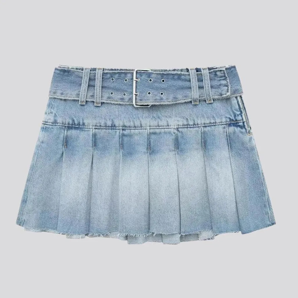 Raw hem plaited street style denim skirt