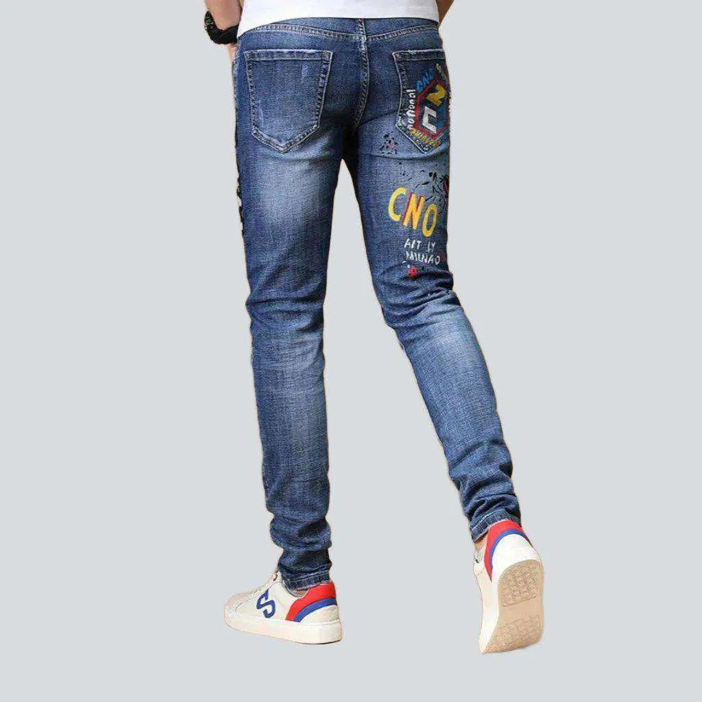 Color embroidery jeans for men