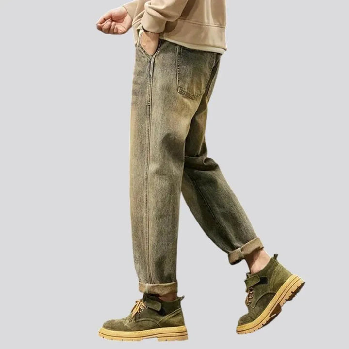 Retro style rolled cuffs men's jeans