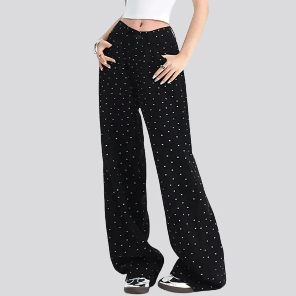 High rise slouchy dot patterned women's jeans