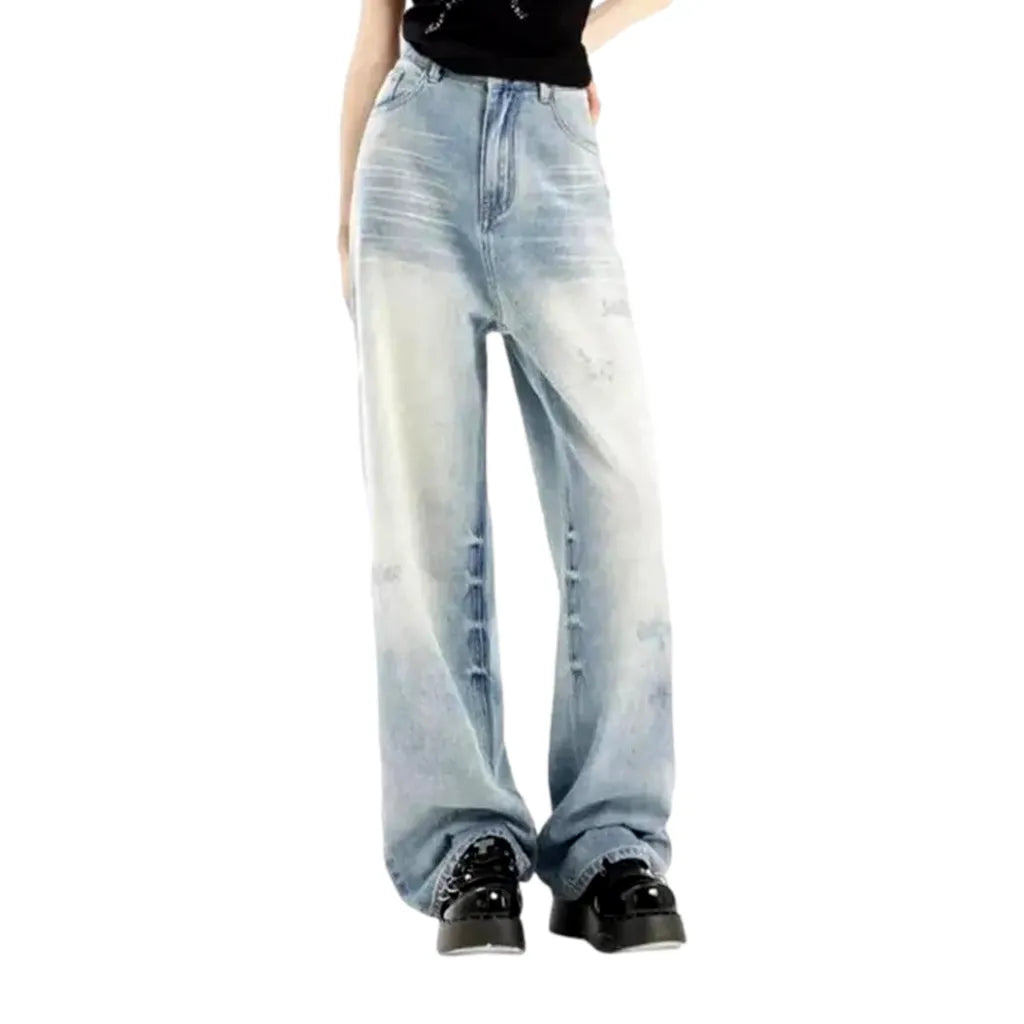 Vintage Light Wash Baggy Women's Jeans - Light Blue