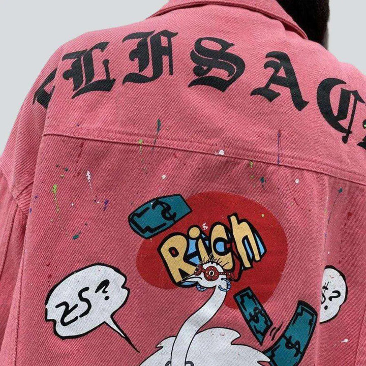 Back print pink denim jacket