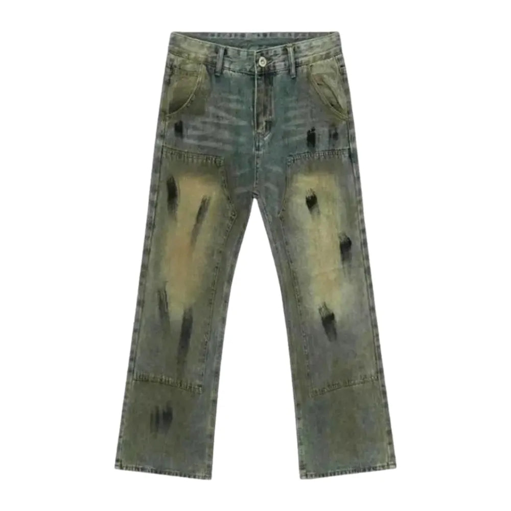 Vintage Style Carpenter Patches Men's Jeans - Blue