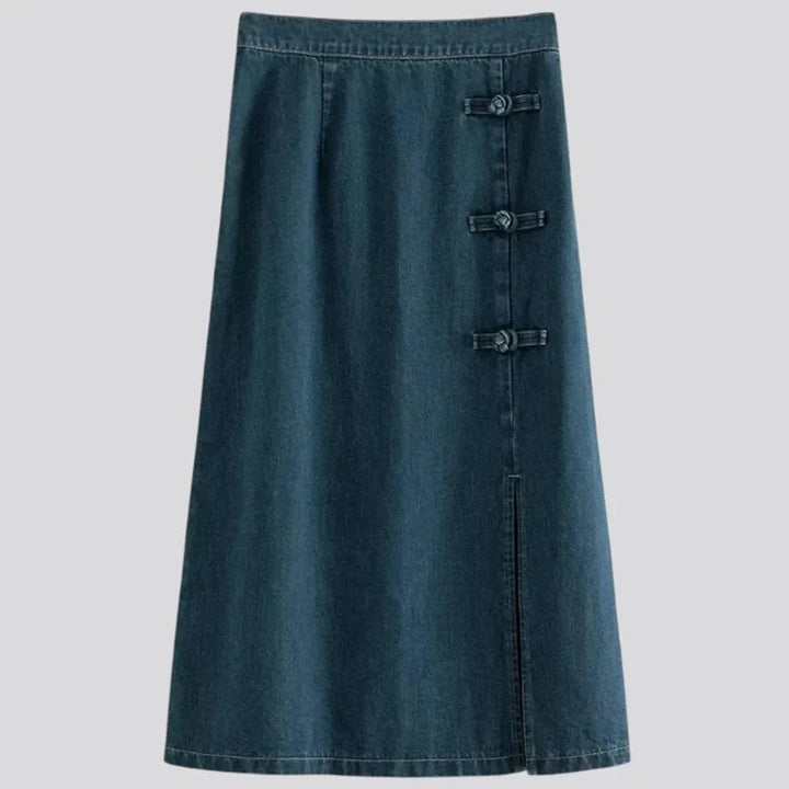 Stylish high-rise midi a-line jean skirt