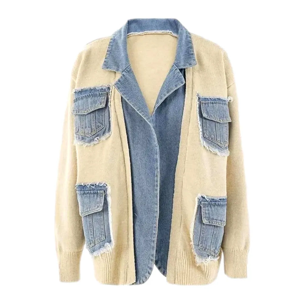 Oversized Women's Jean Cardigan - Sand