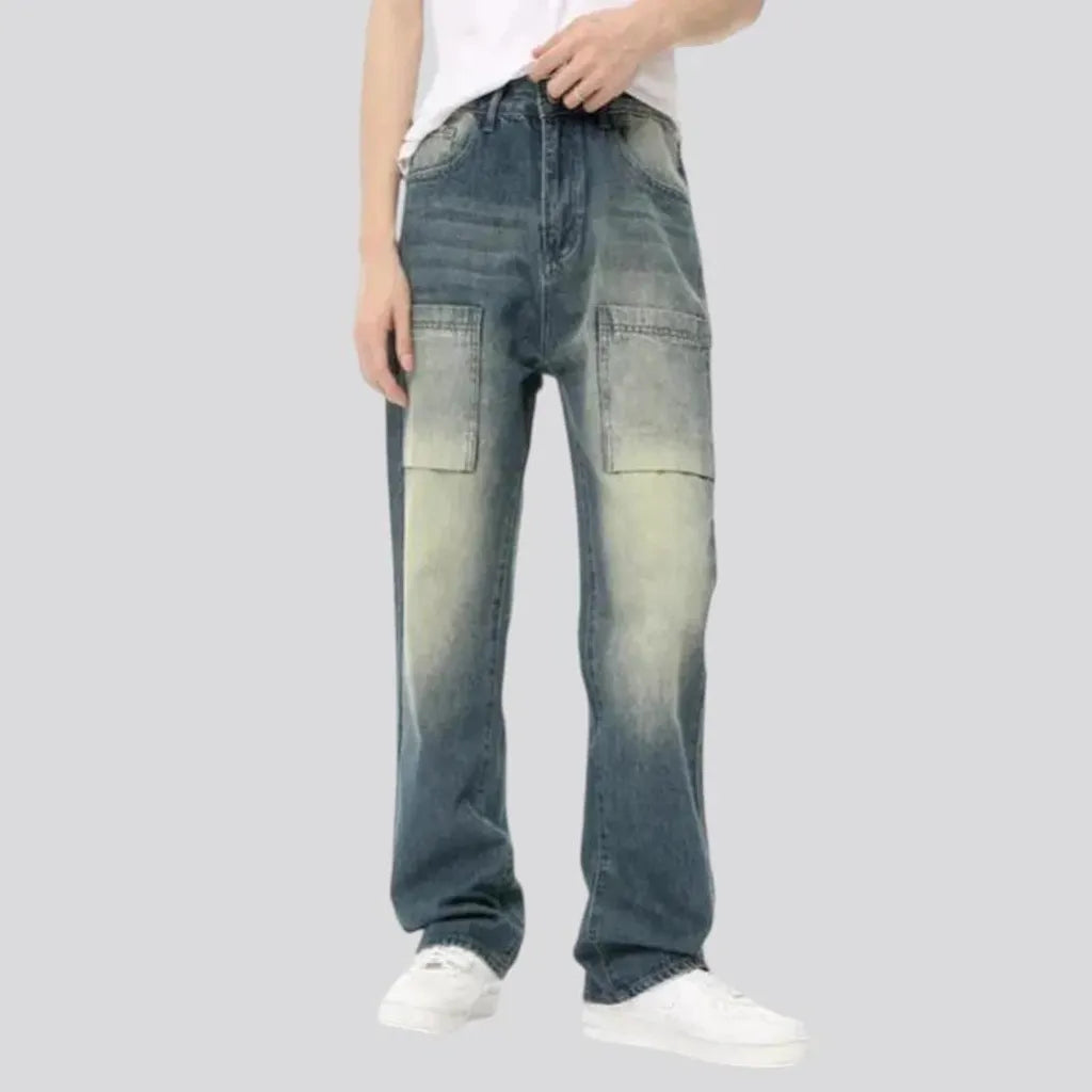 Sanded straight fit boho men's jeans