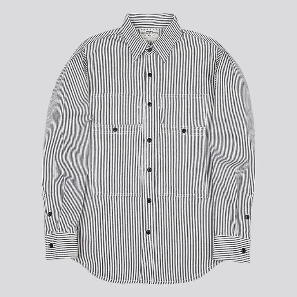 Medium stripes casual worker men's denim shirt