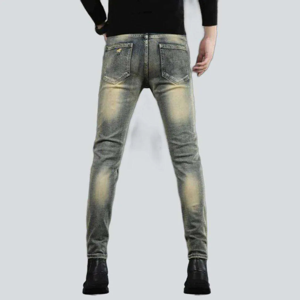 Aged stretchy men's jeans