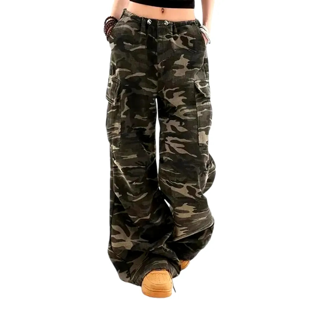 Multicolor Baggy Cargo Women's Jeans - Khaki