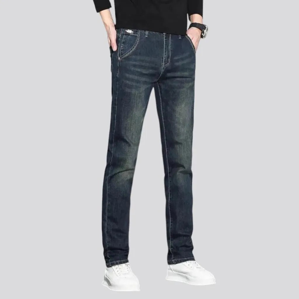 Mid rise elastic dark men's jeans