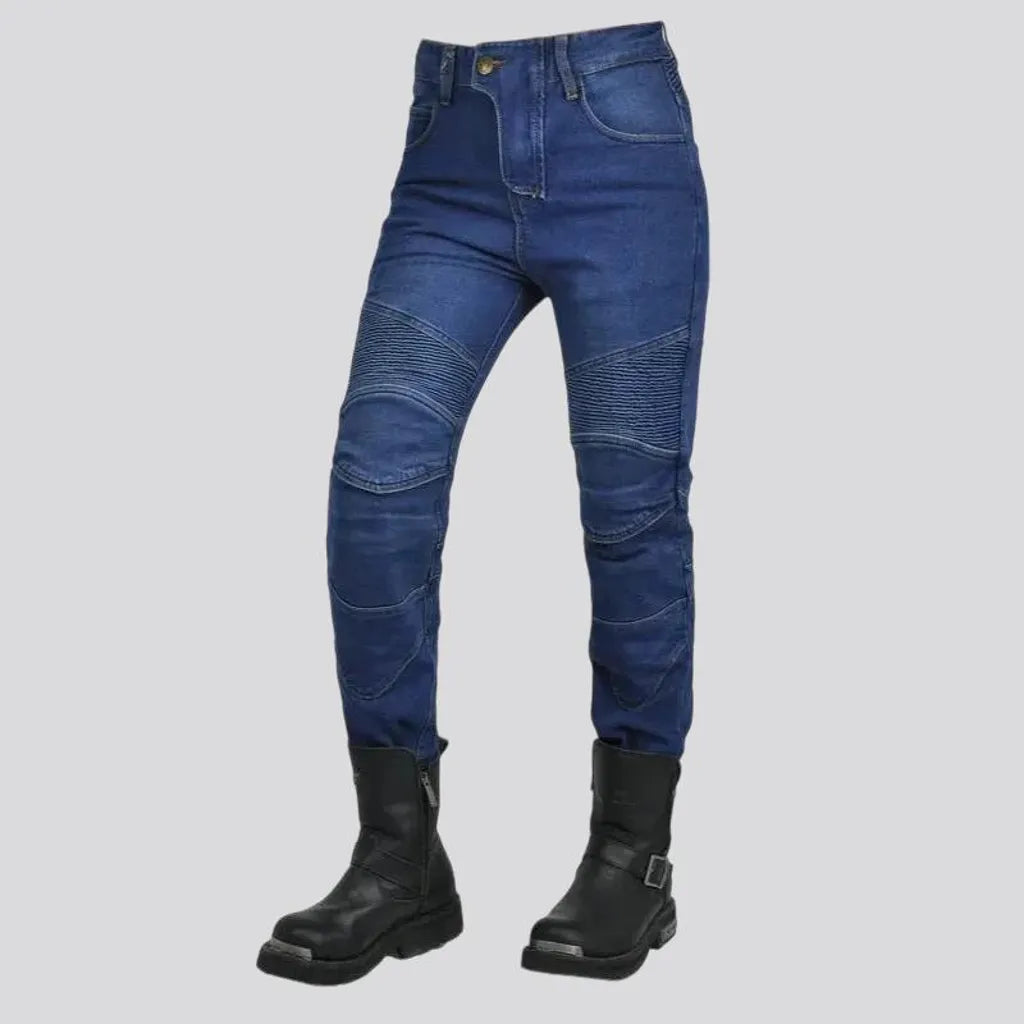 Pebble-washed high waist moto jeans for women