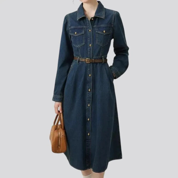 Casual dark bell-shaped jean dress