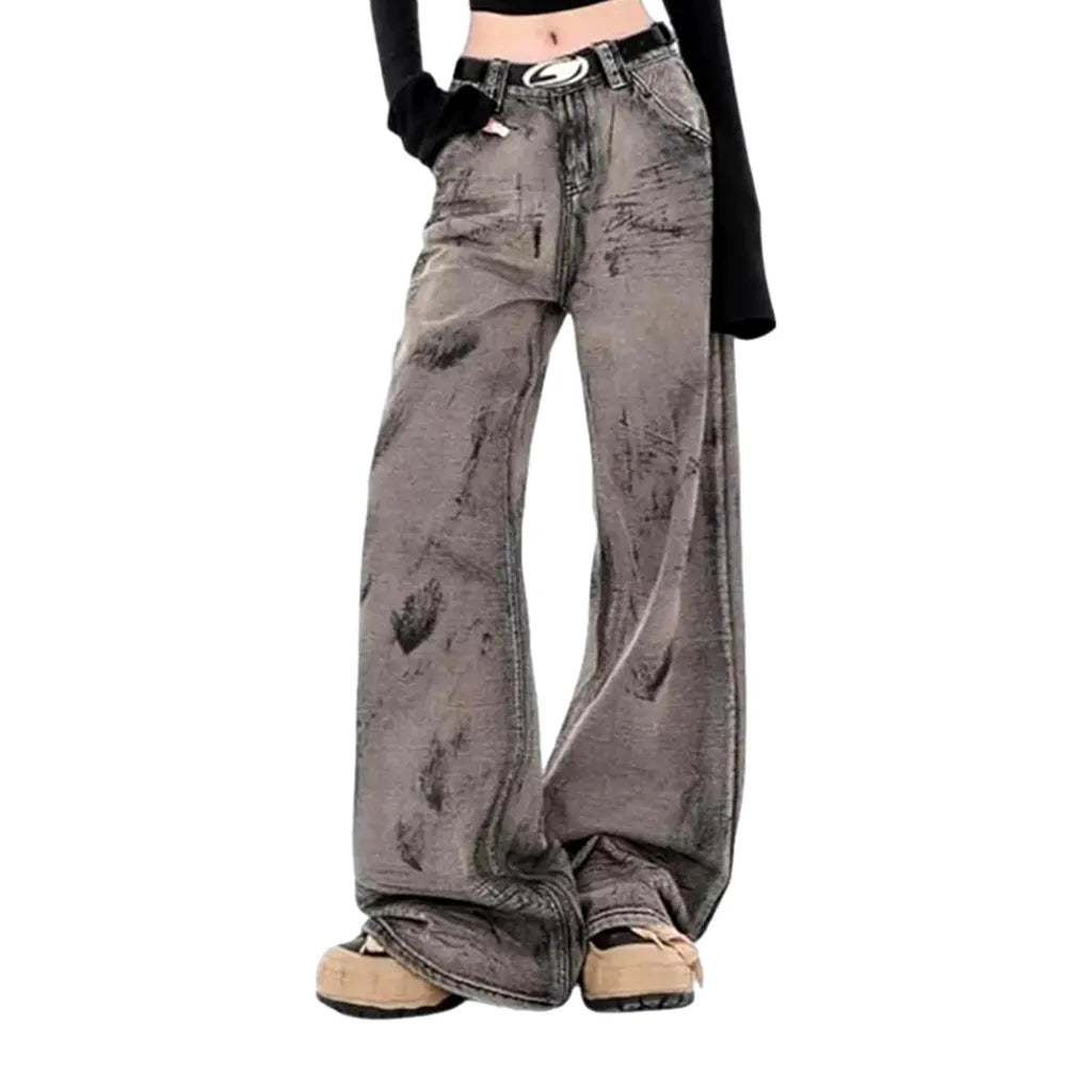 Retro Painted High-rise Women's Jeans - Grey