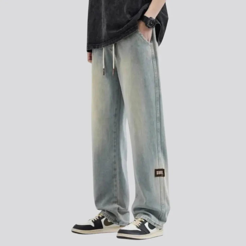 Fashionable light retro men's denim joggers