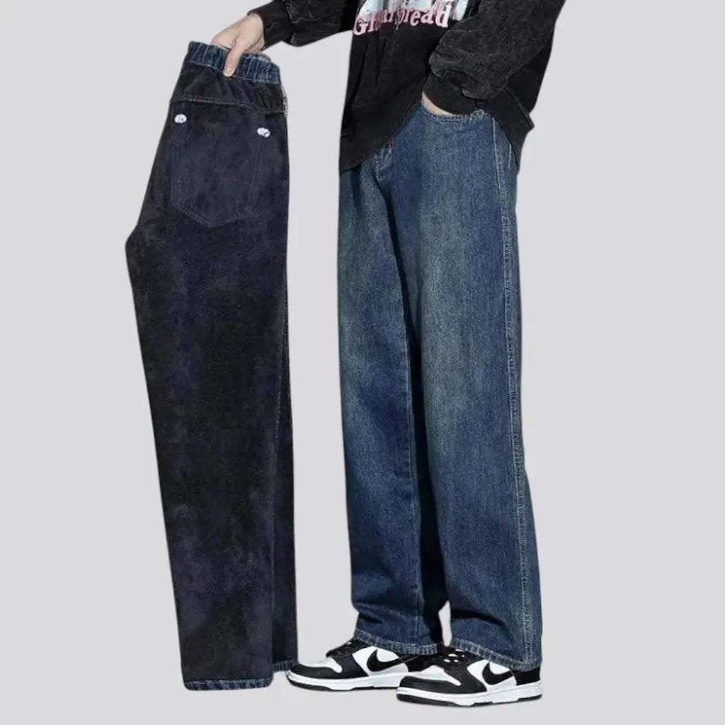 Sanded boho style mid-waist men's jeans