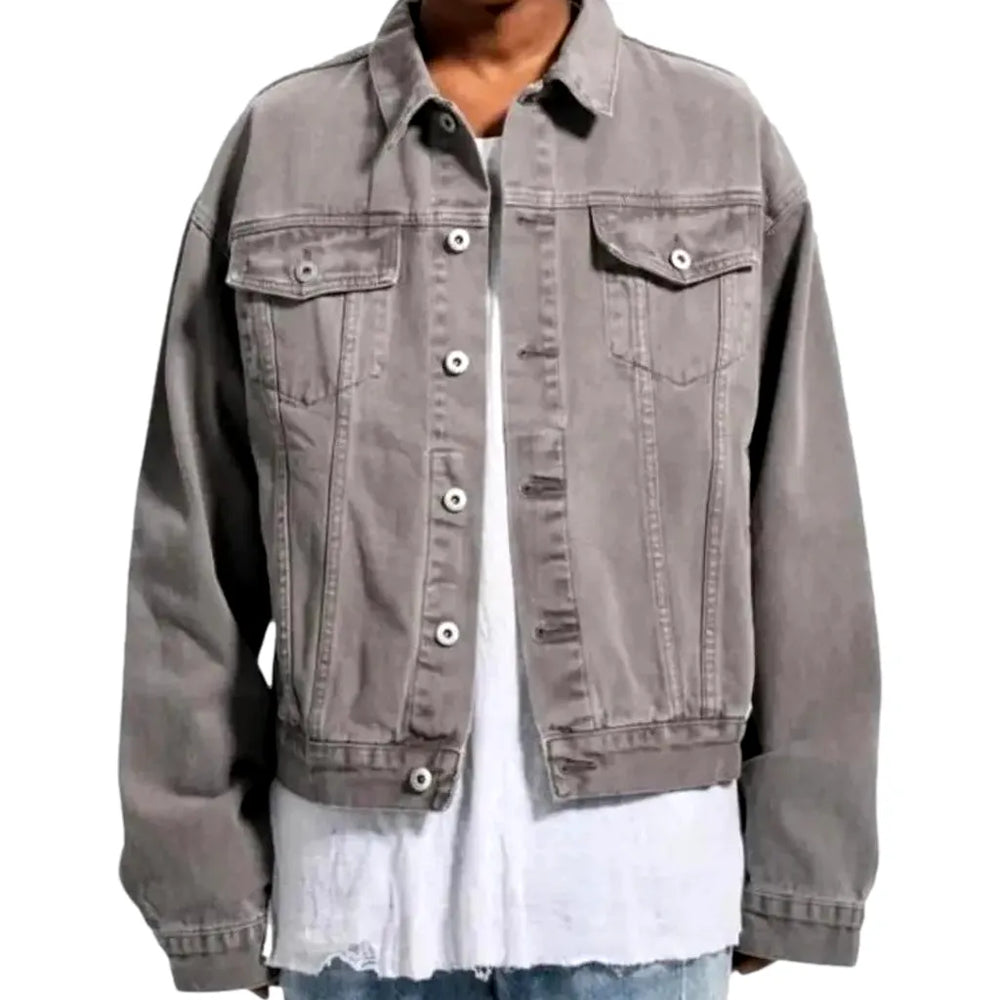 Casual Vintage Oversized Men's Denim Jacket - Grey